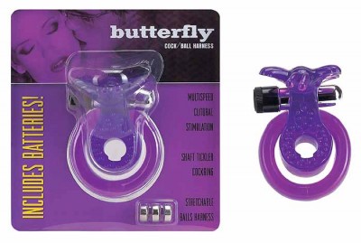 Кольцо эрекционное Бабочка фиол., с вибрацией и подхватыванием мошонки 