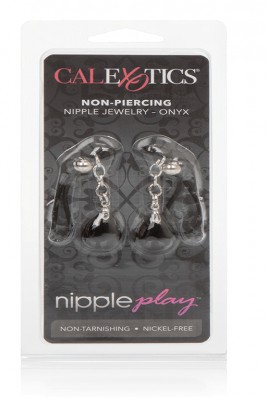 Зажимы на соски Nipple Play Non-Piercing Nipple Jewelry - Onyx Зажимы на соски Nipple Play Non-Piercing Nipple Jewelry - Onyx с украшением в виде подвески с криста...