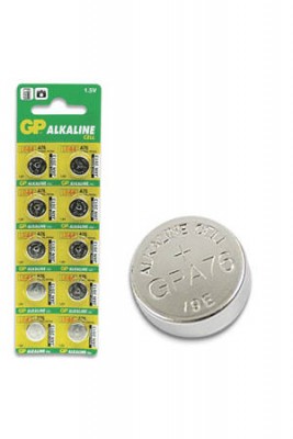 Батарейка A76  в блистере по 10 шт. (5) Алкалиновые батарейки GP типа LR44 в форме таблеток. Дисковые, марганцево-цинковые элементы питания ...